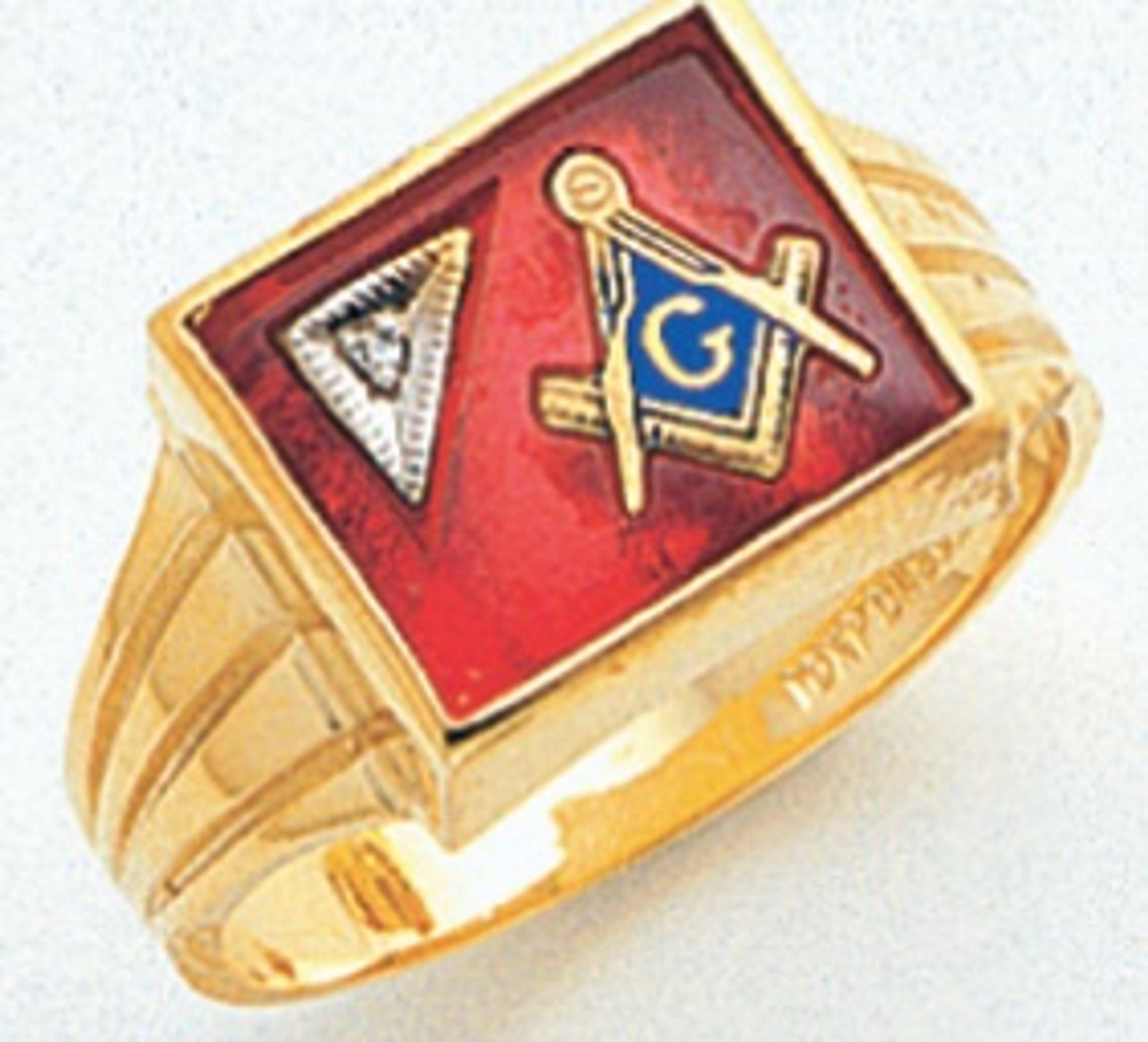 Rectangular Gold Blue Lodge Masonic Ring with Stone Choice One 1/2 Point Diamond Style 45