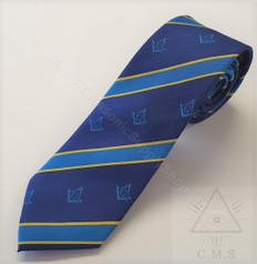 Masonic  100% Silk Tie  Blue Striped With Square & Compass design  3 inch wide
