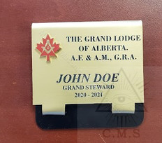Deluxe Gold  Name Badge with  2 Jewel Hanger with Metal Maple Leaf  emblem