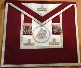 Grand  Stewards   Apron  Crimson Silver with Emblem, Real Leather