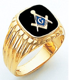 Masonic Gold Ring  Square Face Black Onyx Stone    Style 17