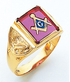 Masonic Gold Ring    Red  Stone   Style 18