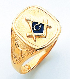 SQUARE FACED GOLD MASONIC BLUE LODGE RING  style 51