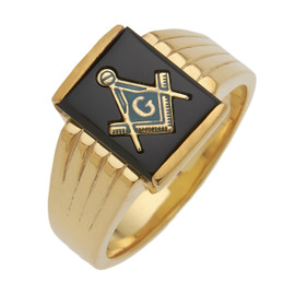 SQUARE GOLD BLUE LODGE MASONIC RING WITH STONE COLOUR CHOICE  style 30