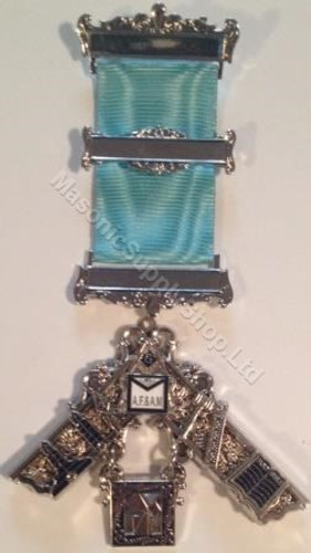 Past Master Breast Jewel with Working Tools  A.F.A.M Silver finish 3 Bar-6
