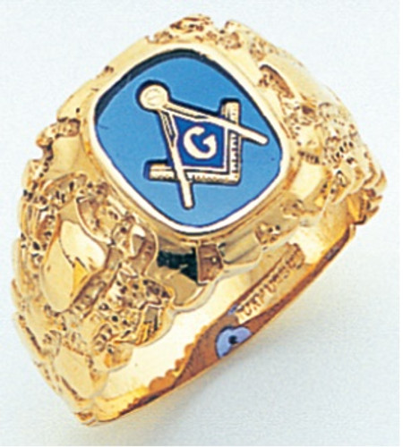 Square Face Gold Masonic Blue Lodge Ring with Stone  Style 52