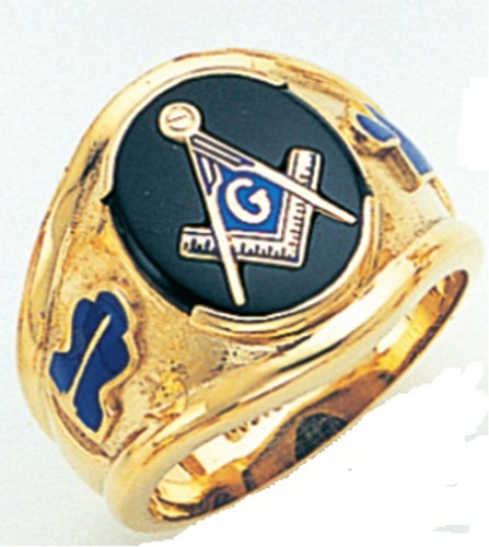 SQUARE FACE GOLD MASONIC BLUE LODGE RING WITH CHOICE OF STONE COLOUR AND SIDE EMBLEMS   Style 54