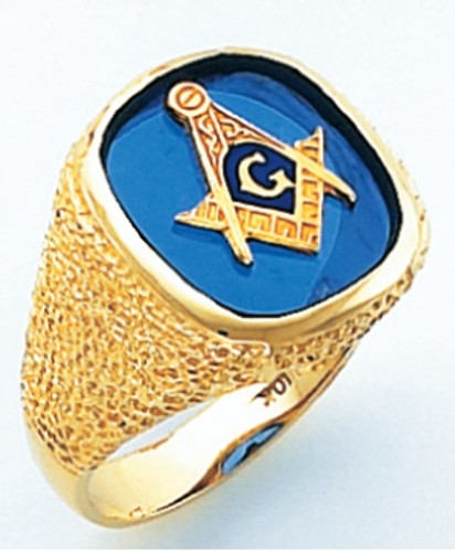 Masonic Gold Ring with Blue Stone   ring style 021