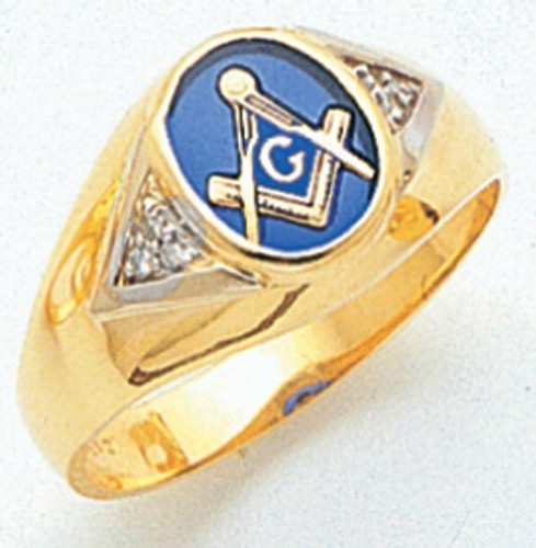 OVAL GOLD BLUE LODGE MASONIC RING WITH STONE COLOUR CHOICE AND DIAMOND CHIPS  style 25