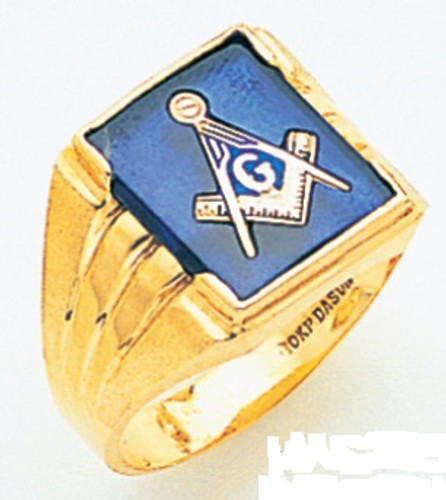 LARGE SQUARE FACED GOLD BLUE LODGE MASONIC RING WITH STONE COLOUR CHOICE  Style 38