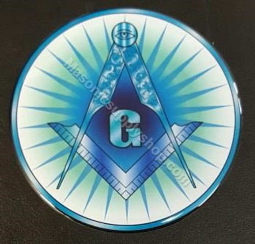 Car Decal  Square & Compass  with  G on Blue Rays     