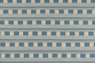 Lost and Found Woven Check Fabric in denim blue with lemon yellow stripe – a bold, artisan textile by Christopher Farr Cloth in collaboration with Kit Kemp