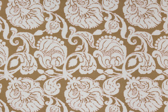 Anna floral linen fabric in brown tones with a repetitive floral pattern, designed by Michael Szell for Christopher Farr Cloth.