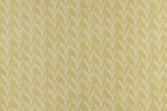 Carnac printed linen fabric in Chamomile on white linen, featuring a contemporary Bauhaus-inspired dotty and line pattern, perfect for upholstery, curtains, and accessories.
