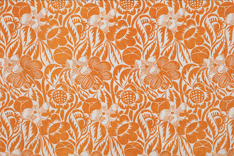 Bold orange botanical print on linen fabric showcasing rhythmic floral shapes and Dufy’s distinctive illustrative style.