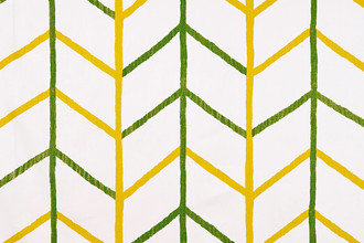 One Way Printed Fabric in Lemon — a lively linen printed fabric featuring a bold zig zag pattern in fresh lemon yellow, adding a bright and energetic touch to contemporary interiors.