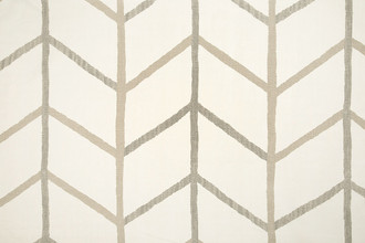 One Way Printed Fabric in Smoke — a subtle linen printed fabric with a delicate zig zag pattern in muted smoke grey, providing a refined and versatile option for contemporary decor.