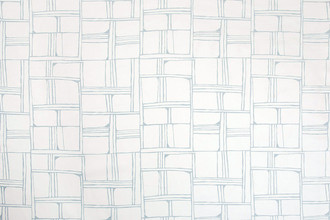 Pale Blue – Soft pale blue cobblestone-style squares and rectangles outlined in a loose hand-drawn grid across natural linen.