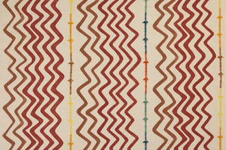 Rick Rack Printed Fabric in Terracotta – earthy terracotta zigzag lines with a hand-painted, embroidered finish that brings warmth and personality to any space.