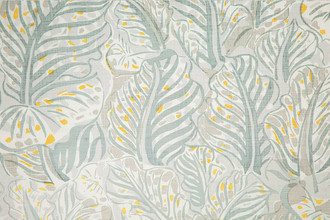 Mille Feuilles printed fabric in Pale Blue, a delicate palette with hints of yellow and grey, capturing the airy movement of Dufy’s artistic leaves.