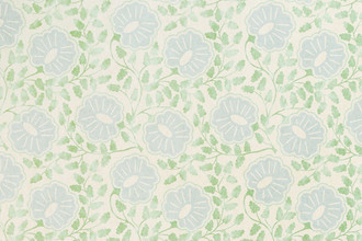A fresh palette of bright green and soft blue floral paisleys, creating an uplifting and organic design on a neutral base.