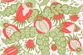 Carnival Vinyl Wallpaper in Guava — an abstract pomegranate motif in vibrant guava pink, brought to life on contract-grade vinyl for bold, expressive walls in commercial or hospitality spaces.