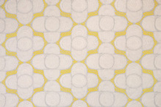 Raoul Dufy Azteque Printed Fabric in Pale Blue, Yellow, and White – Luxury Linen.