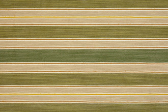 A striped woven fabric in green tones with small stripes of yellow and warm browns.