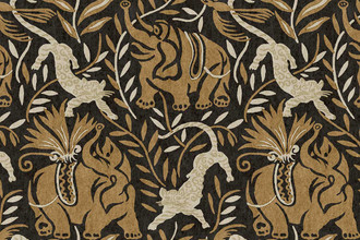 la jungle vinyl wallpaper Mocha brown blue elephants and leopard.