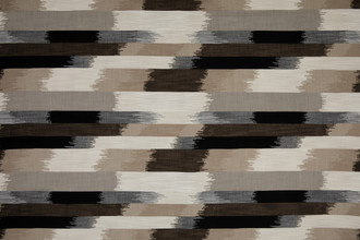 SOMBRE Perennials Performance Ikat Woven Fabric in a natural brown and grey colour. Designed for outdoor upholstery and furniture.