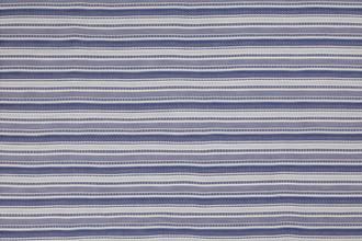 Go With The Flow Perennials Performance Weave in Blue — a striking blue-and-white striped fabric with varying thicknesses in a horizontal layout, designed for durability and aesthetic appeal in modern commercial and residential spaces.