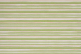 Go With The Flow Perennials Performance Weave in Kiwi — a fresh green and white striped fabric with intricate horizontal lines, offering both visual interest and durability for hospitality or residential settings.