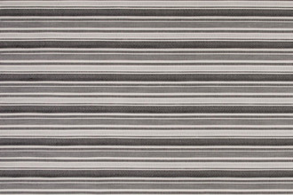 Go With The Flow Perennials Performance Weave in Nero — a sleek black and white striped fabric, featuring horizontal lines with intricate variations, providing a bold yet refined option for both indoor and outdoor environments.