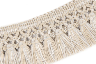 Teepee Fringe Performance in Latte, a warm neutral tasselled fringe designed to complement a range of palettes with subtle texture and resilient style.