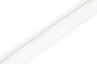 Hopscotch Performance Piping in Latte, offering a neutral beige with a woven square pattern, ideal for enhancing any space with both durability and subtle style in outdoor and contract settings.