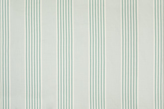 The Hudson Stripe Printed Fabric in Aqua — a refreshing vertical stripe pattern in cool aqua tones, evoking a serene, coastal aesthetic that brings a tranquil and airy vibe to any space.