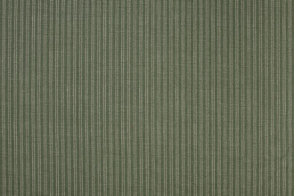Algonquin fabric in olive green colour, has ticking stripe in vertical lines in white.