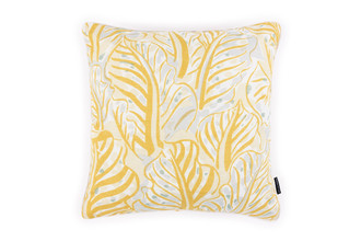 Mille Feuilles cushion 45x45cm in limone with botanical print and Vertelli piping for outdoor use