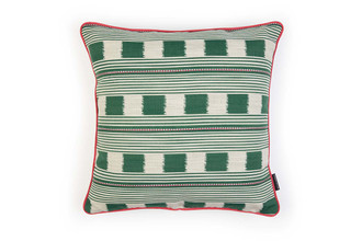 Lost and Found cushion 45x45cm in verde with woven check pattern for outdoor and contract use