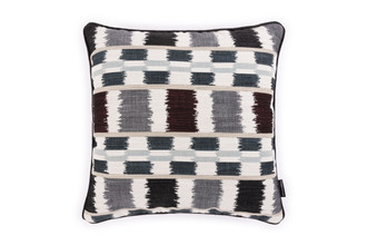 Lapaz cushion 45x45cm in nero with woven check, squiggle stripe detail and Vertelli piping