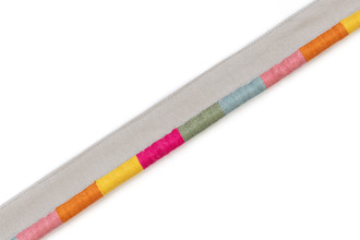 Gala piping with vibrant stripes in pink, orange, yellow, green, and blue on a neutral base.