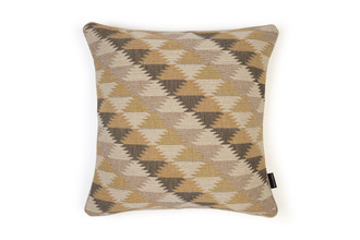 Front View: Busy Lizzie Natural Cushion – featuring a soft, tonal geometric weave in natural hues, creating subtle texture and depth, 50x50cm.