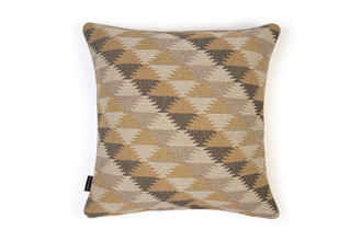 Back View: Busy Lizzie Natural Cushion – plain natural linen back, providing a refined and complementary contrast to the intricate geometric front, 50x50cm.