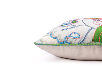 Green embroidered cushion by Alice Kettle limited edition textile design Edition 31 side detail