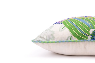 Green Cirque embroidered cushion by Alice Kettle limited edition textile design Edition 32 side detail