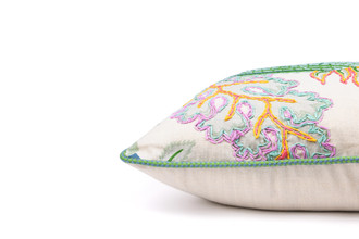 Green embroidered cushion by Alice Kettle limited edition textile design Edition 34 side detail