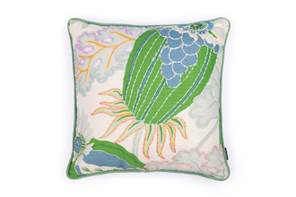 Green embroidered cushion by Alice Kettle limited edition textile design Edition 34