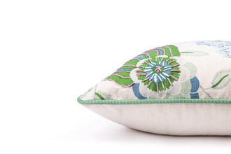 Green embroidered cushion by Alice Kettle limited edition textile design Edition 35 side detail