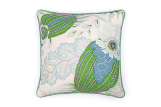 Green embroidered cushion by Alice Kettle limited edition textile design Edition 35