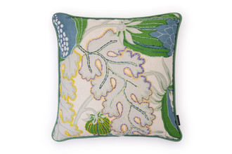 Green embroidered cushion by Alice Kettle limited edition textile design Edition 37